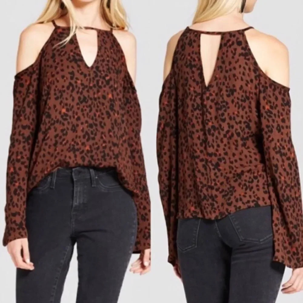 Mossimo Long Sleeve Leopard Print Cold Shoulder Blouse!
